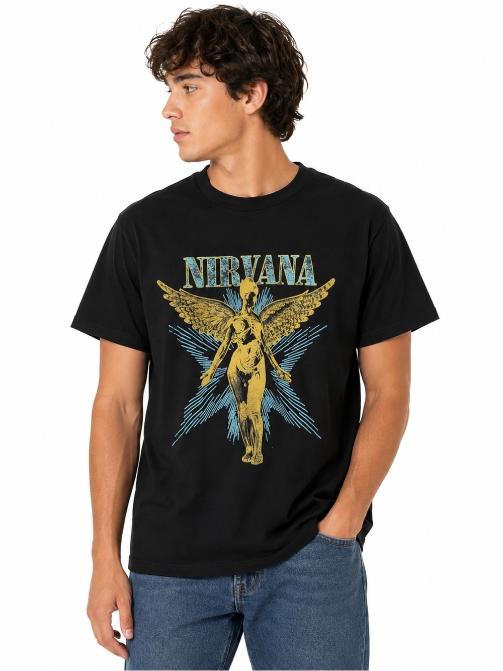 NIRVANA Black Tee with White Logo Unisex Rare